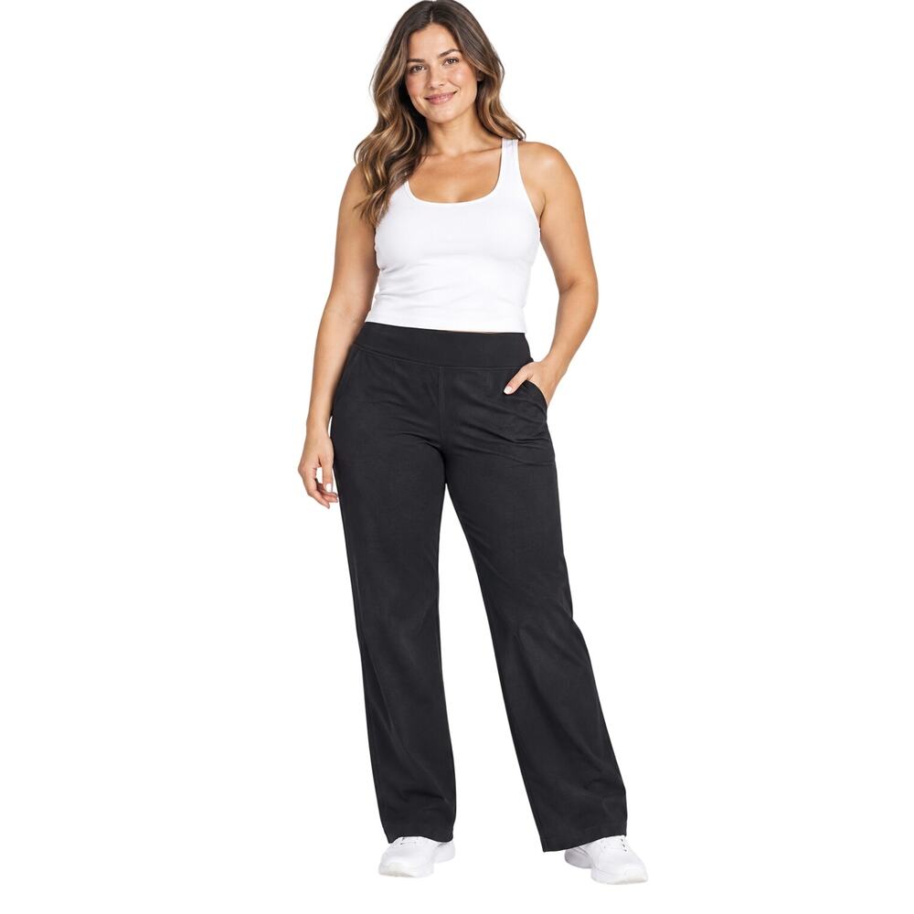Eileen fisher viscose stretch blend pull on black pants straight leg career sz L